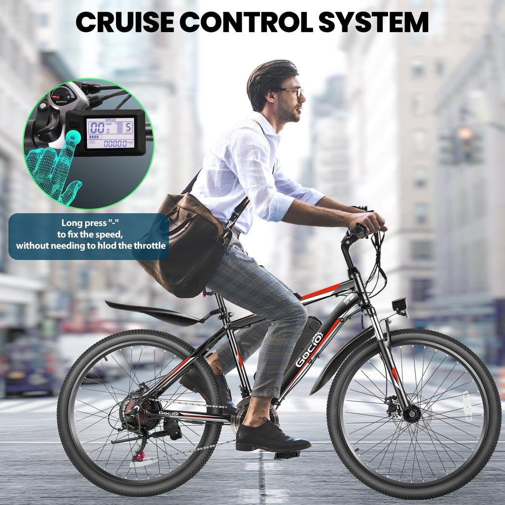 Gocio Peak 750W Electric Bike 26 Electric Bicycle for Adults Max 19.8mph Cruise Control System Ebike, 48V 375Wh Mountain Bike, 21 Speed for Man Woman UL2849 Certified