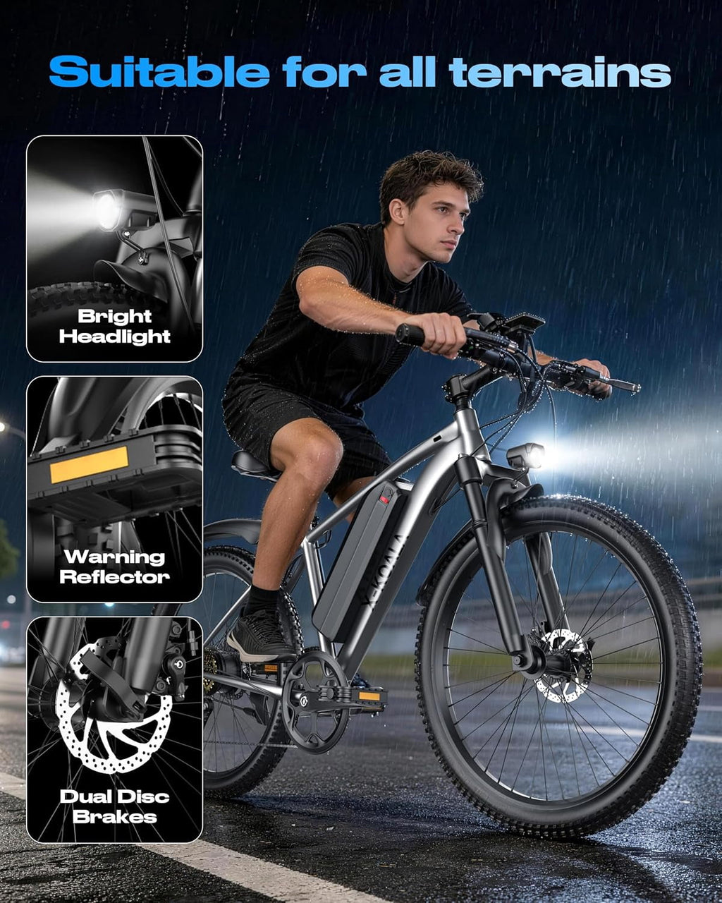 Electric Bike for Adults, 26 E Bike with 1500W Peak Motor, 25 MPH, 50+ Miles Range Electric Bicycle, UL 2849 Electric Mountain Bike