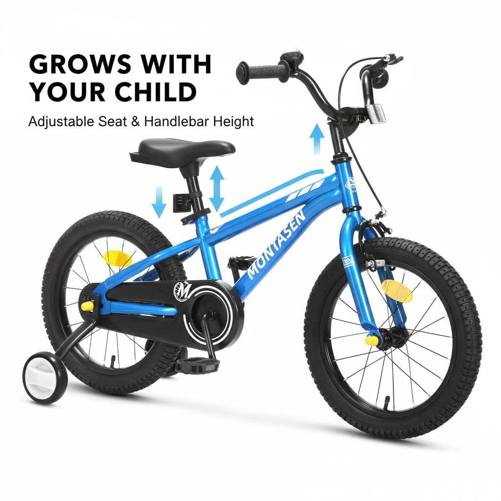 Montasen 14 Inch Kids Bike with Training Wheels Hand Brake Coaster Brake BMX Style Bicycle, Pink