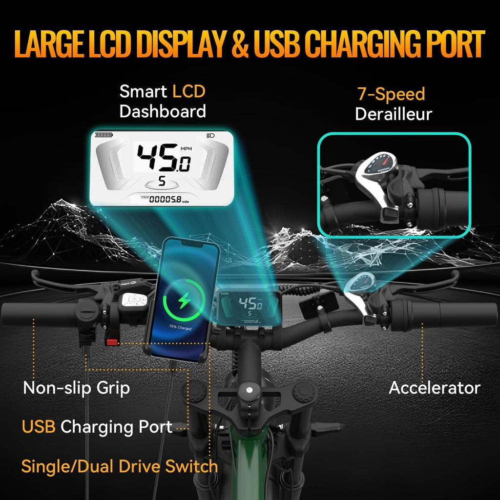 26 Electric Bike for Adult,5000w Dual Motors,up 100 Miles 52V 25Ah Ebike,26 x 4.0 Fat Tire Adult Bicycles for All Terrain,Mountain Commuter UL2849