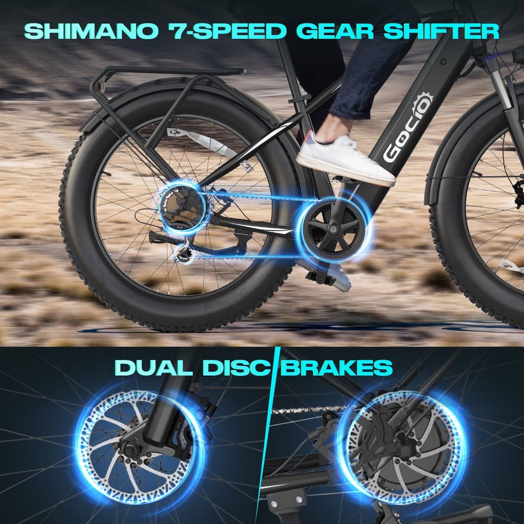 Gocio UL2849 Certified 26x4.0 Fat Tire Electric Bike for Adults, 1500W Peak Motor, 48V 15Ah Battery, 25MPH Max Speed, Off-Road Mountain E-bike
