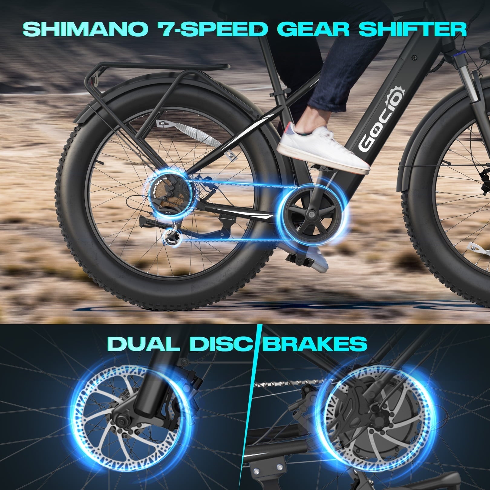 Gocio UL2849 Certified 26x4.0 Fat Tire Electric Bike for Adults, 1500W Peak Motor, 48V 15Ah Battery, 25MPH Max Speed, Off-Road Mountain E-bike
