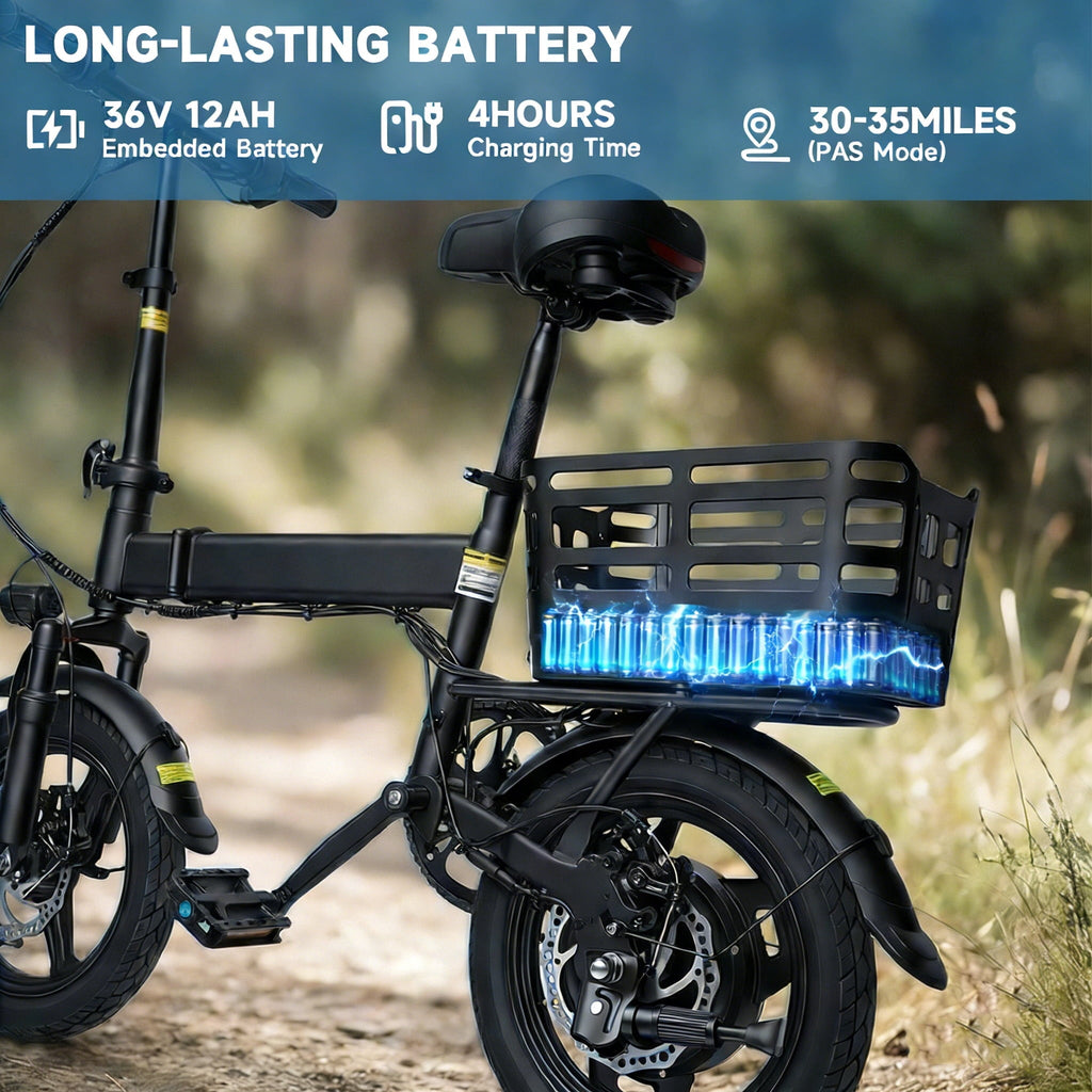 Electric Bike for Adults with Basket,500W Peak Motor,35 Miles 20 MPH,432WH Battery,14 Folding Ebike Bicycle,UL2849