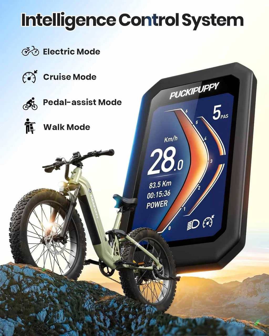 PUCKIPUPPY 26 Electric Bikes for Adults 960W Peak Step Through E-Bikes up to 80Miles Range 48V 20AH Battery Full Suspension Ebike 28 mph Max Speed Fat Tire E-Mountain Bike 7 Speed, UL2849 by SGS