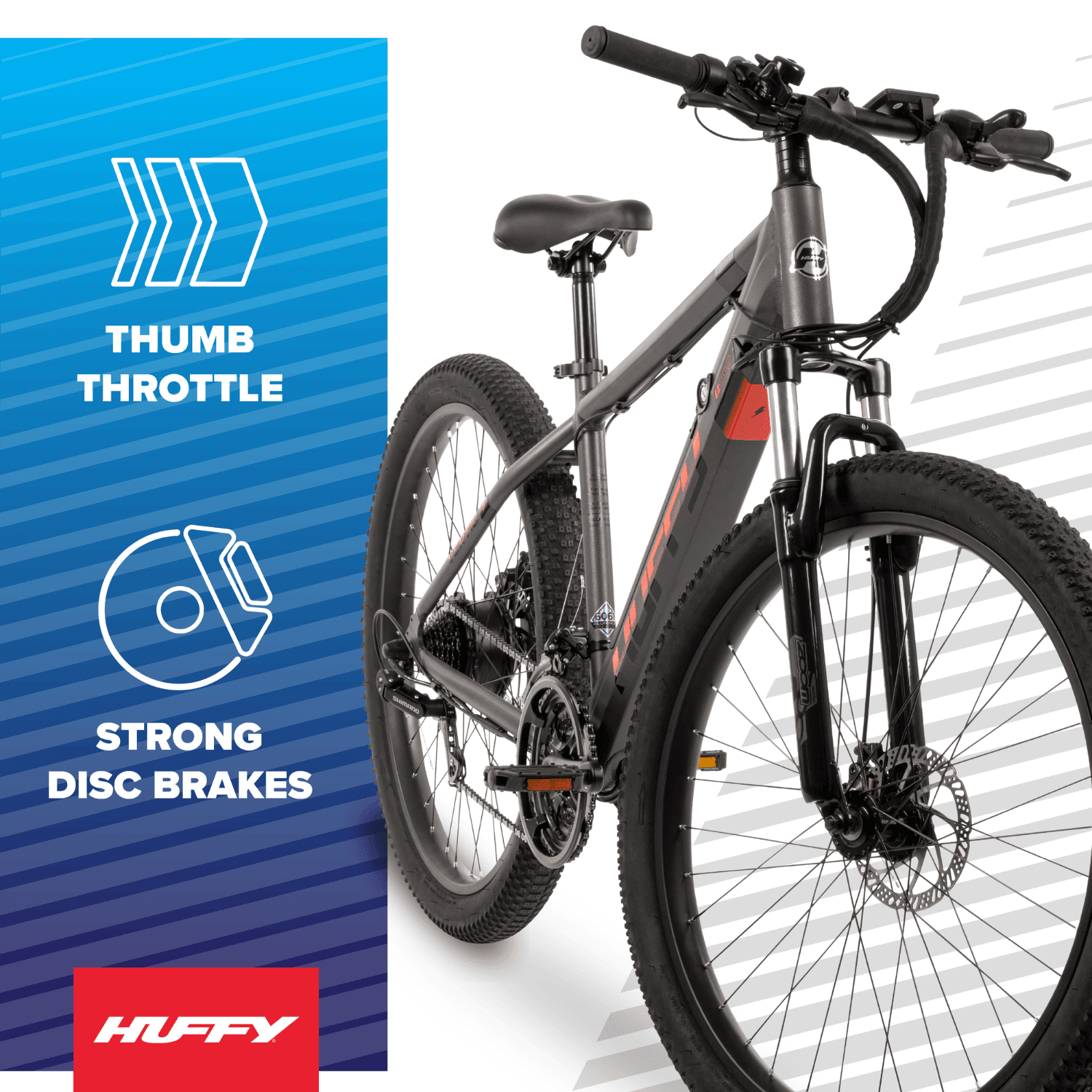 Huffy 27.5 Vertis 36V Electric Mountain Bike, Fits Riders 60+, Gray, Adult, Unisex