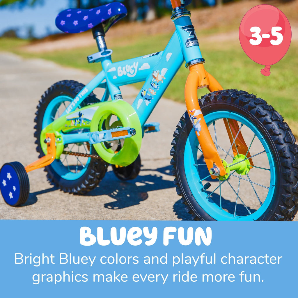 Dynacraft Bluey Kids 12-inch BMX Bike with Training Wheels, Plush Bag, Steel Frame, Coaster Brake, Ages 3-5