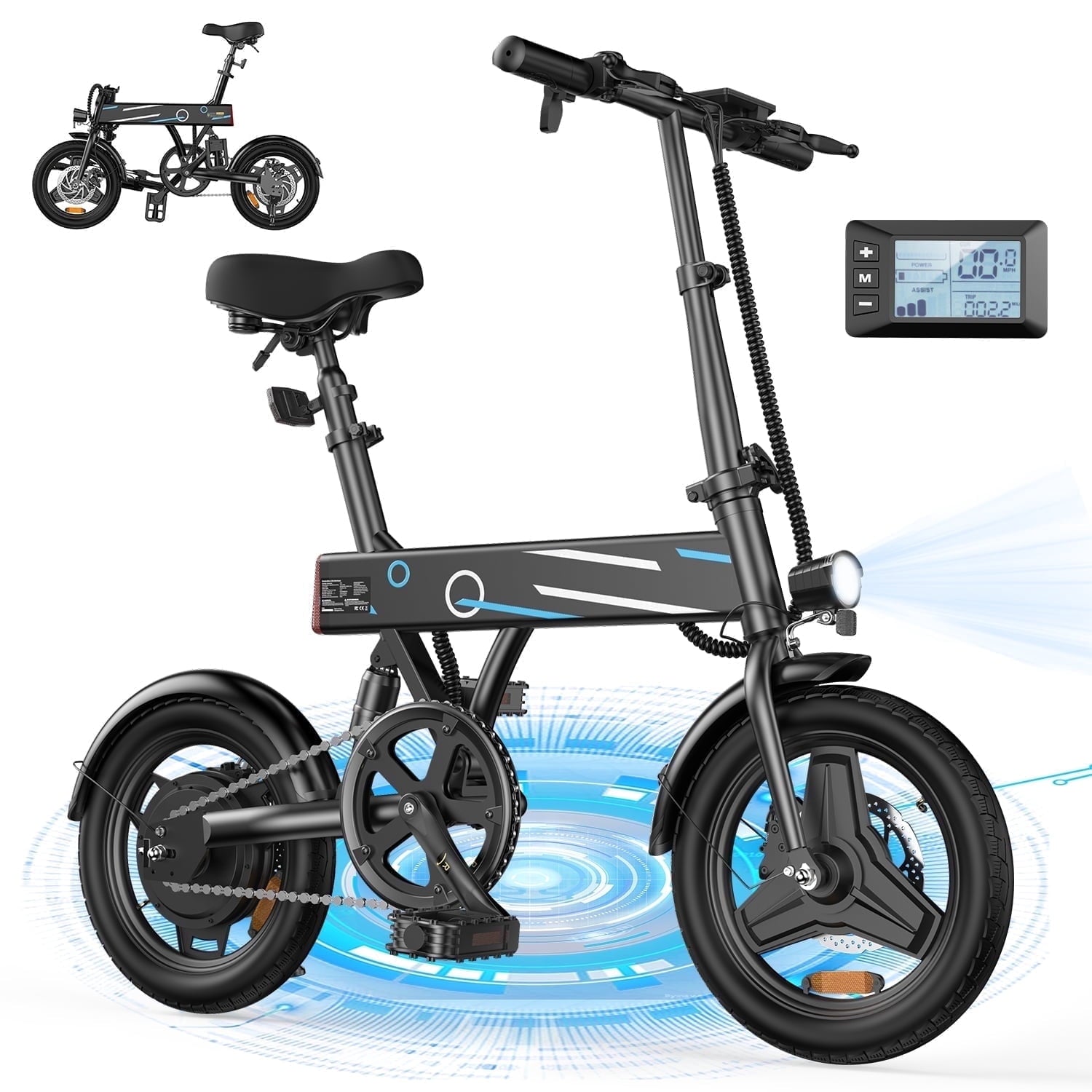 iSinwheel 14 Foldable Electric Bicycle for Adults,500W 42V 10Ah Electric Bike,LCD,20MPH Commuter E Bike for Teen